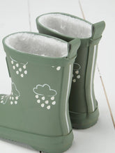 Load image into Gallery viewer, Khaki Green Rain boots lined with teddy fleece.