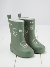 Load image into Gallery viewer, Khaki Green Rain boots lined with teddy fleece.
