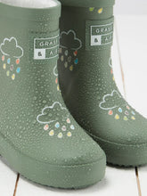 Load image into Gallery viewer, Khaki Green Rain boots lined with teddy fleece.