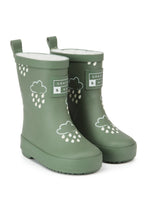 Load image into Gallery viewer, Khaki Green Rain boots lined with teddy fleece.