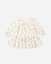 Load image into Gallery viewer, Rylee + Cru long sleeve tiered organic cotton jersey dress for girls in natural with an all-over floral vine pattern.