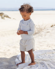 Load image into Gallery viewer, Boys Swim Short - Blue + Butterscotch Stripe