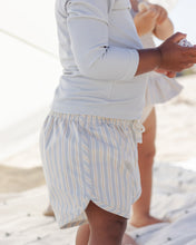 Load image into Gallery viewer, Boys Swim Short - Blue + Butterscotch Stripe