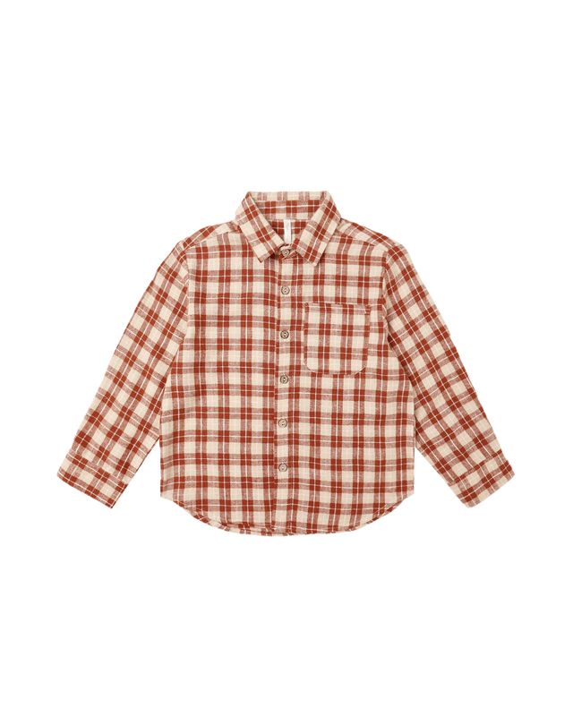 Collared Long Sleeve Shirt - Red Plaid