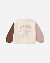 Load image into Gallery viewer, Rylee + Cru Legend sweatshirt in fleece featuring graphic text Apres Ski Club.
