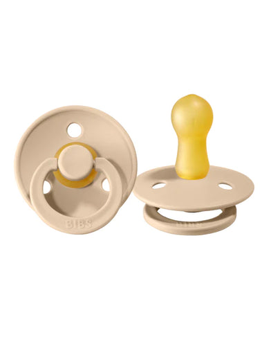 2 pack of baby pacifiers featuring a beige colour. 