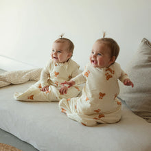Load image into Gallery viewer, Beige baby sleep sack with a bear all over print. 
