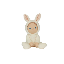 Load image into Gallery viewer,  Bobbin the Bunny doll featuring a white onesie with bunny ears on hood
