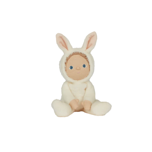  Bobbin the Bunny doll featuring a white onesie with bunny ears on hood