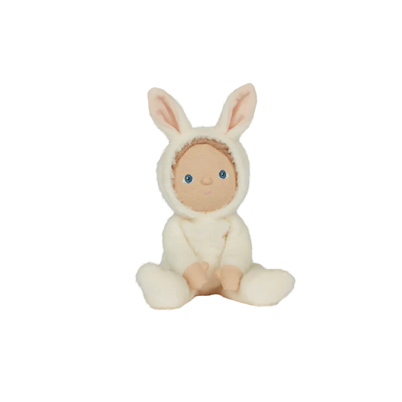  Bobbin the Bunny doll featuring a white onesie with bunny ears on hood