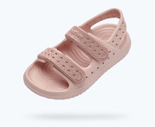 Load image into Gallery viewer, Pastel Pink sandals from Native Shoes featuring two sparkly pink adjustable straps for a snug fit.
