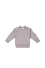 Load image into Gallery viewer, Light pastel purple baby sweatshirt with white flowers. 
