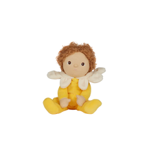 Load image into Gallery viewer, Dinky Dinkum Doll named Daisy. Daisy comes in a yellow onsie with a flower hood. Daisy has light brown short wavy hair. 
