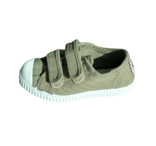Two Strap Velcro sneakers in an olive green. 