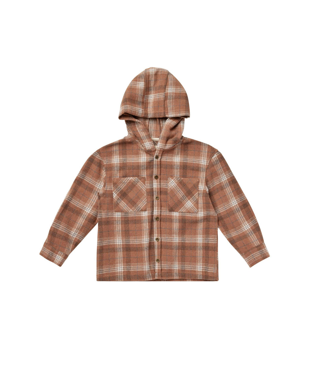 Hooded Overshirt - Brown Plaid