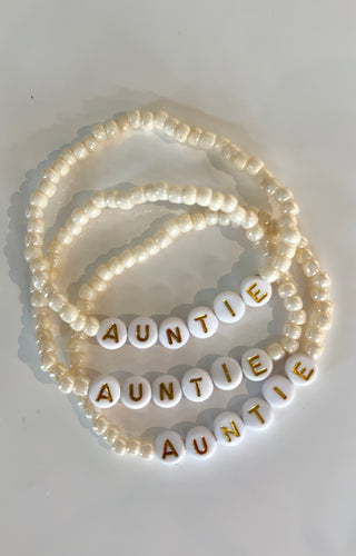 Auntie beaded bracelet with an ivory band. 
