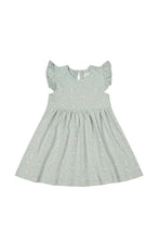Load image into Gallery viewer, Baby Blue dress with flutter sleeves and a white floral all over print. 
