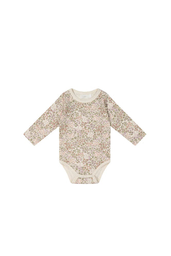 Floral Long Sleeve Bodysuit with a bow on the neckline.
