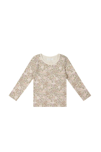 Floral Long Sleeve Tee with a bow on the neckline. 