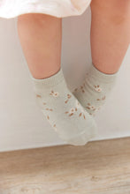 Load image into Gallery viewer, Baby blue children&#39;s organic cotton sock with white floral print.
