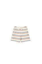 Load image into Gallery viewer, Beige shorts with blue and rust stripes.
