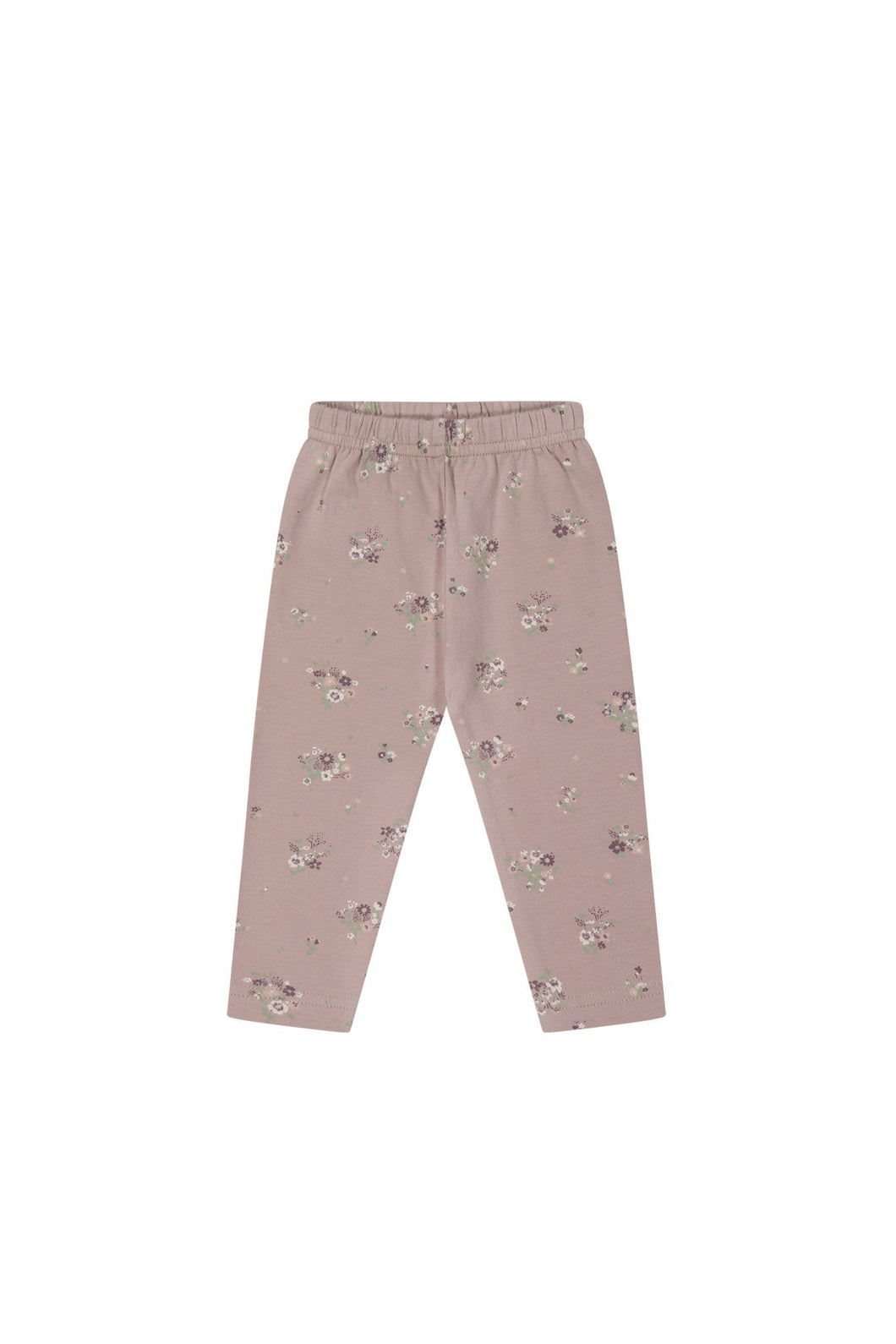 Mauve leggings with a floral pattern. 