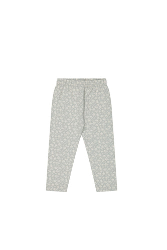 Baby Blue organic cotton leggings with a white floral print.