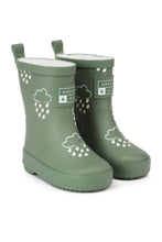 Load image into Gallery viewer, Khaki Green Rain boots lined with teddy fleece.
