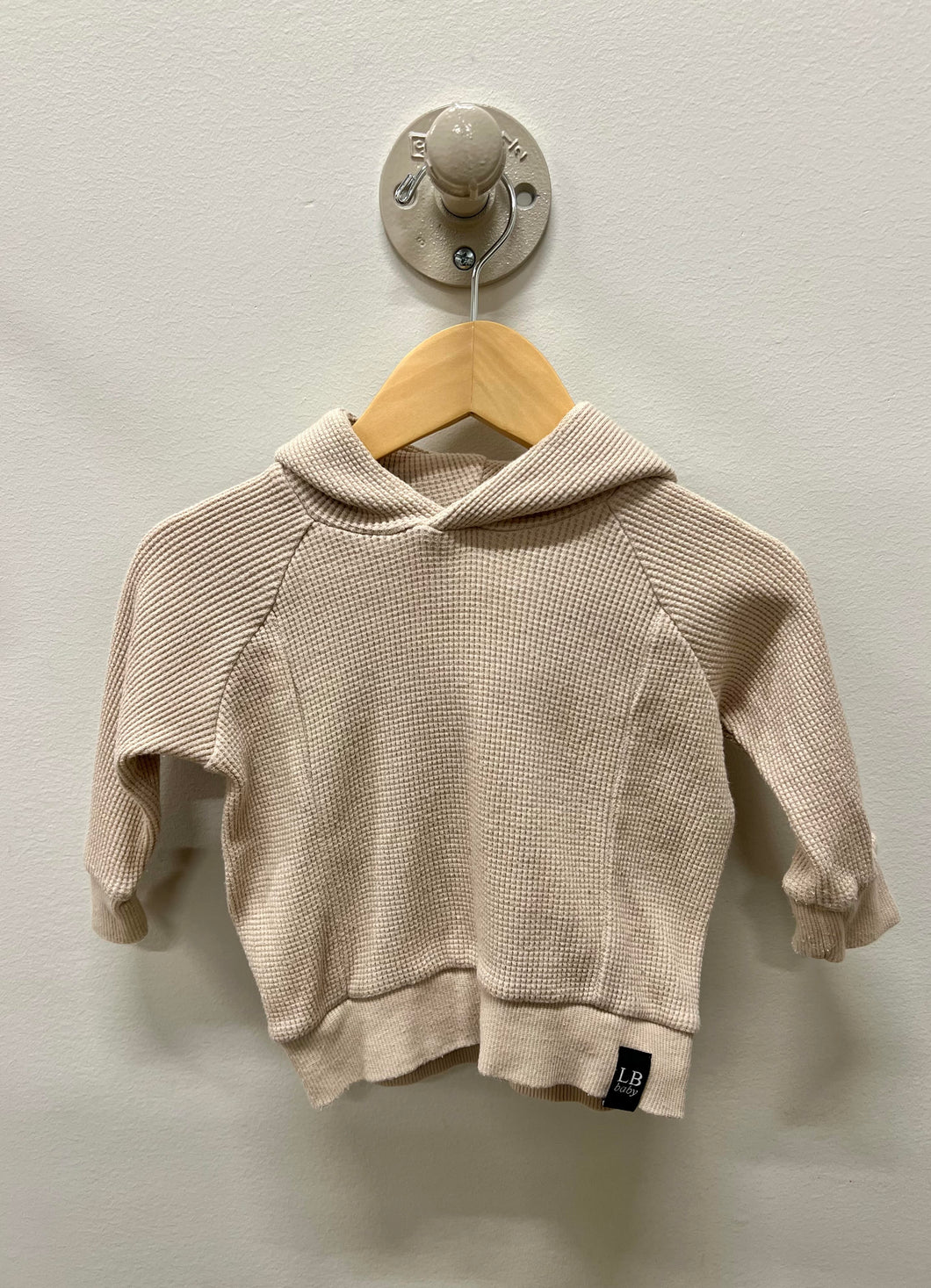 Beige waffle knit hoodie from LB Baby. 100% Organic Cotton. 