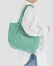 Load image into Gallery viewer, Mini cloud shoulder bag with an all over green gingham print.
