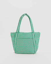 Load image into Gallery viewer, Mini cloud shoulder bag with an all over green gingham print. 

