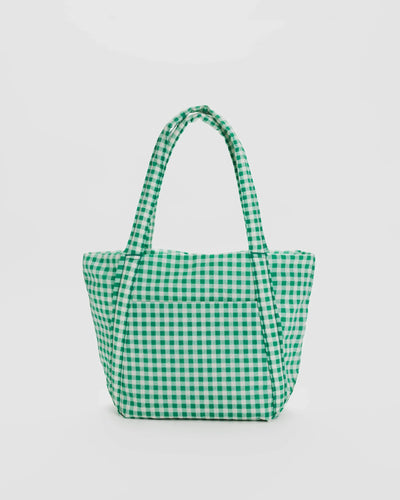 Mini cloud shoulder bag with an all over green gingham print. 