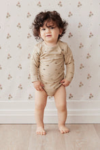 Load image into Gallery viewer, Khaki long sleeve bodysuit with a vintage car print.
