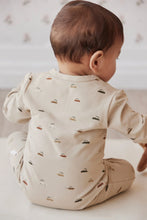 Load image into Gallery viewer, Beige Zipper Onesie with a vintage cars print.

