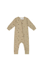 Load image into Gallery viewer, Beige Zipper Onesie with a vintage cars print.
