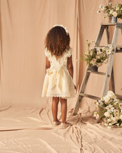 Load image into Gallery viewer, Ivory dress with ruffle sleeves and a vintage inspired skirt featuring lace.
