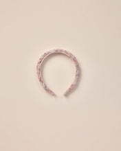 Load image into Gallery viewer, Braided headband in a pink floral all over print  on an ivory base. 
