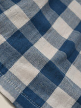Load image into Gallery viewer, Organic cotton blue and white gingham printed baby pants with an elastic waist.

