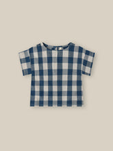 Load image into Gallery viewer, Organic Cotton Blue and white gingham t-shirt. 
