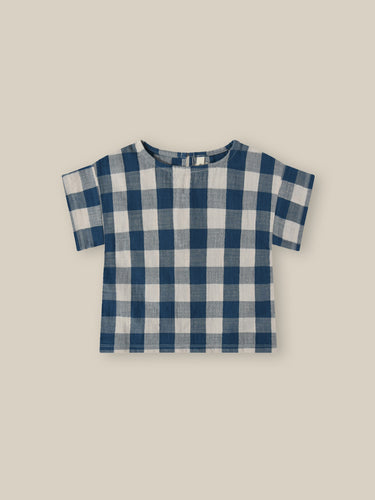 Organic Cotton Blue and white gingham t-shirt. 
