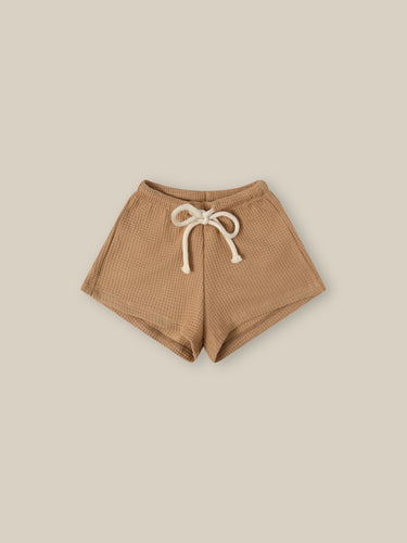 Terracotta Clay coloured shorts with a waffle fabric. 