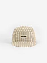 Load image into Gallery viewer, Baby cap featuring a beige and cream striped pattern and a five panel design.
