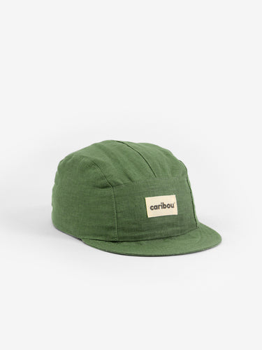 Baby cap featuring a rosemary green and a five panel design. 