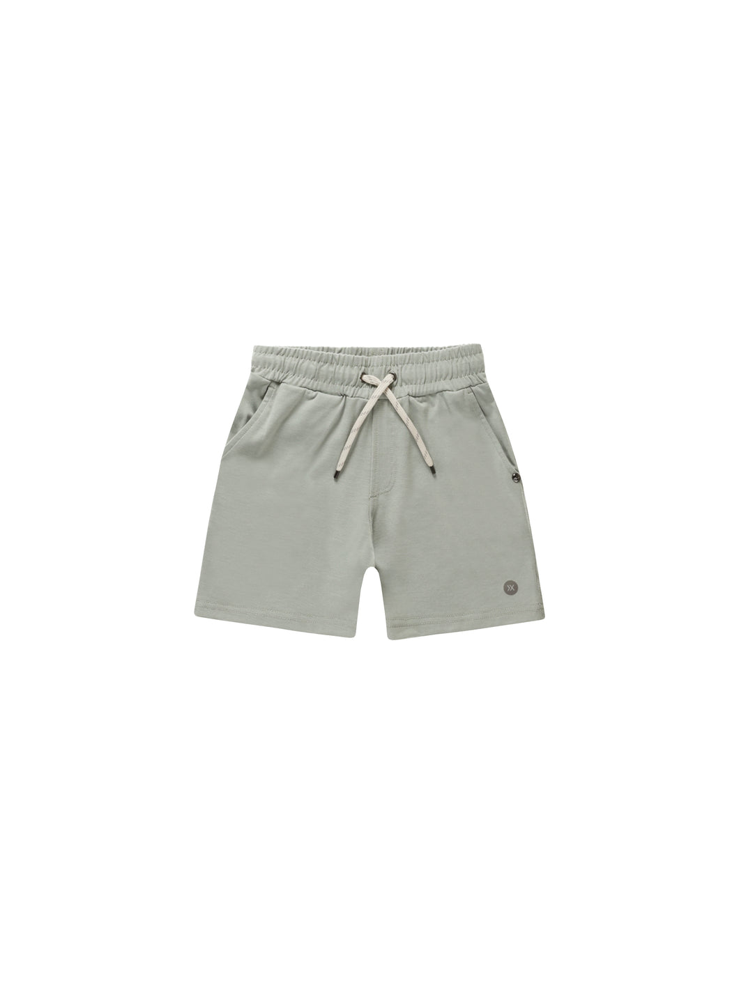 Sweat shorts in a pale teal colour with a drawstring waistband. 