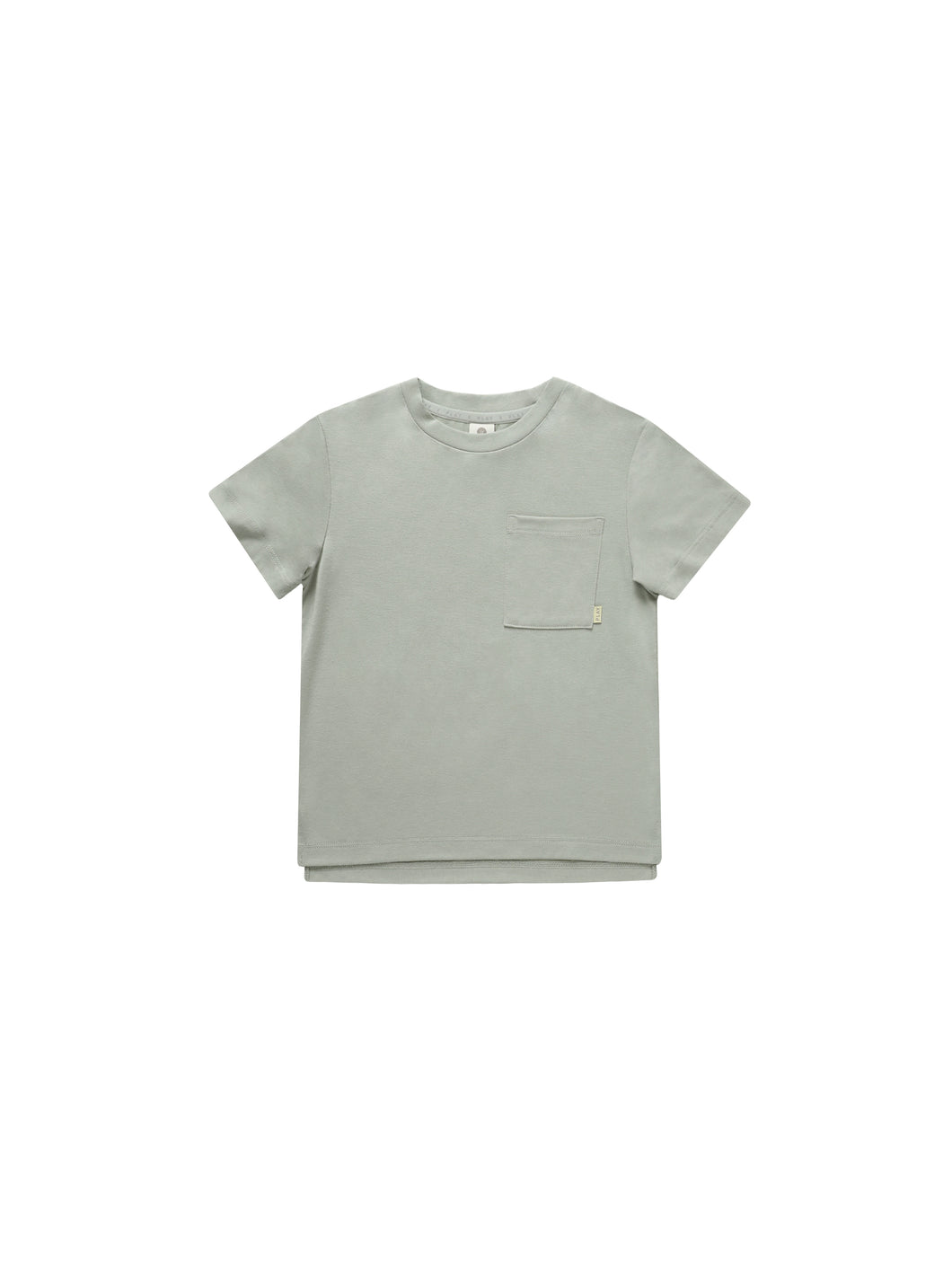 Pocket tee featured in a pale teal colour. 