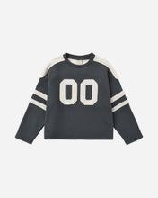 Load image into Gallery viewer, Rylee + Cru Hockey graphic fleece sweatshirt in midnight navy with ribbed trim.
