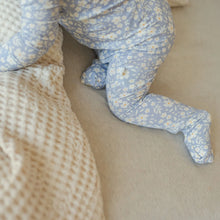 Load image into Gallery viewer, Lavender baby sleeper with a peonies all over print.
