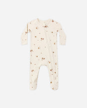 Load image into Gallery viewer, Rylee + Cru long sleeve bamboo zip footie in Woodland featuring a charming forest animal print on soft bamboo viscose.
