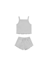 Load image into Gallery viewer, Organic Cotton baby tank and matching shorts featured in a blue and grey colour.
