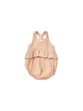 Load image into Gallery viewer, Baby tank top romper featuring an orange and white gingham print.
